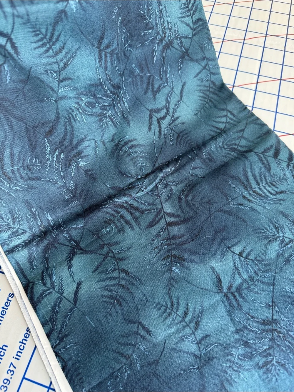 Vintage David Textiles Beth Ann Bruske Fern Fabric 34 x 42 Blue Green Botanical